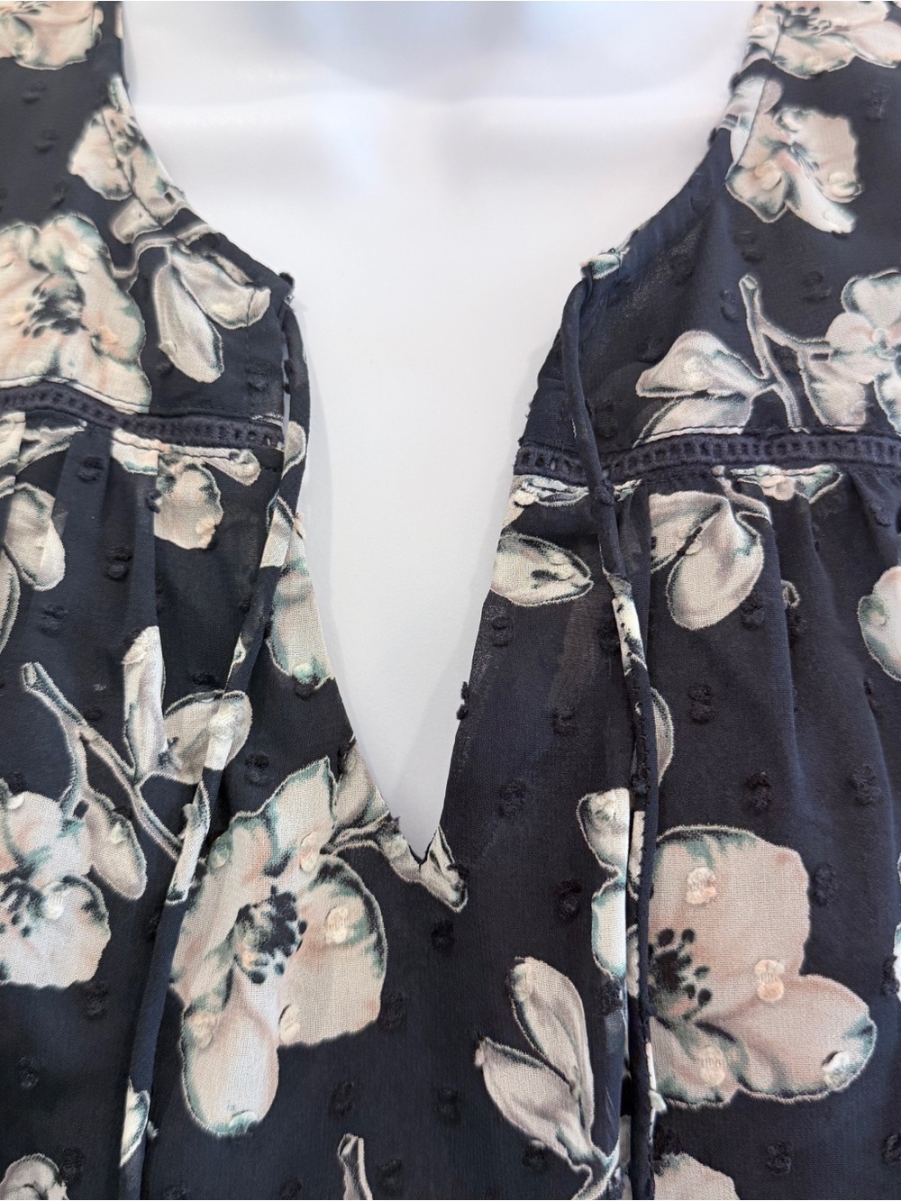 Aqua Black Floral Cold-Shoulder V-Neck Blouse - Picture 3 of 5